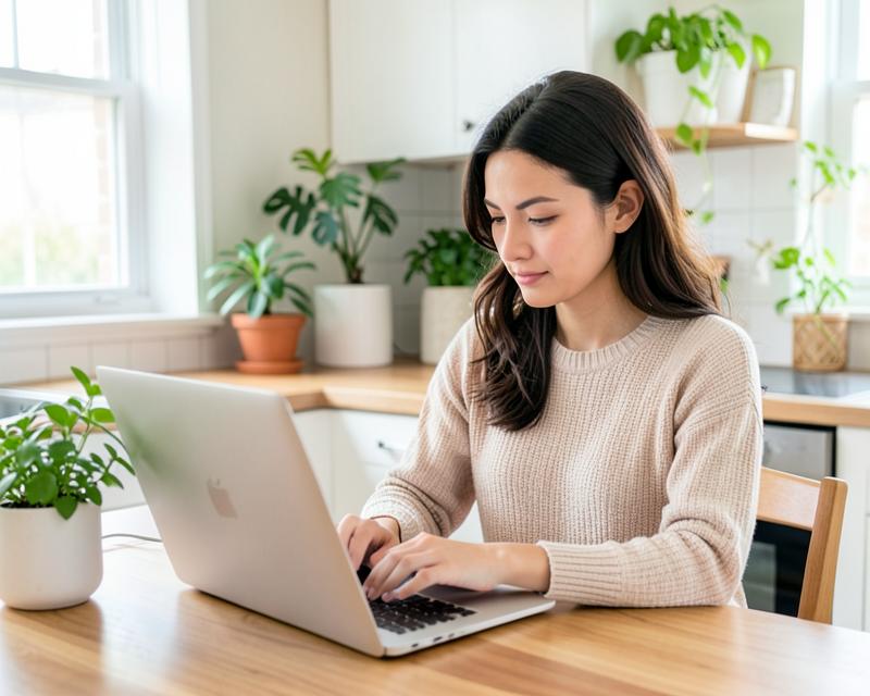 Person at a kitchen table writing down details of a home project on a laptop