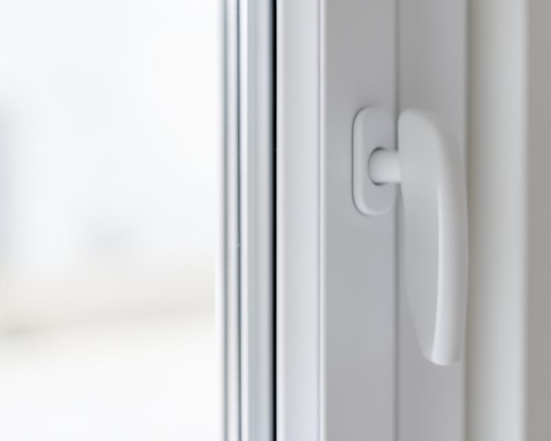 Close-up of a white window frame and handle
