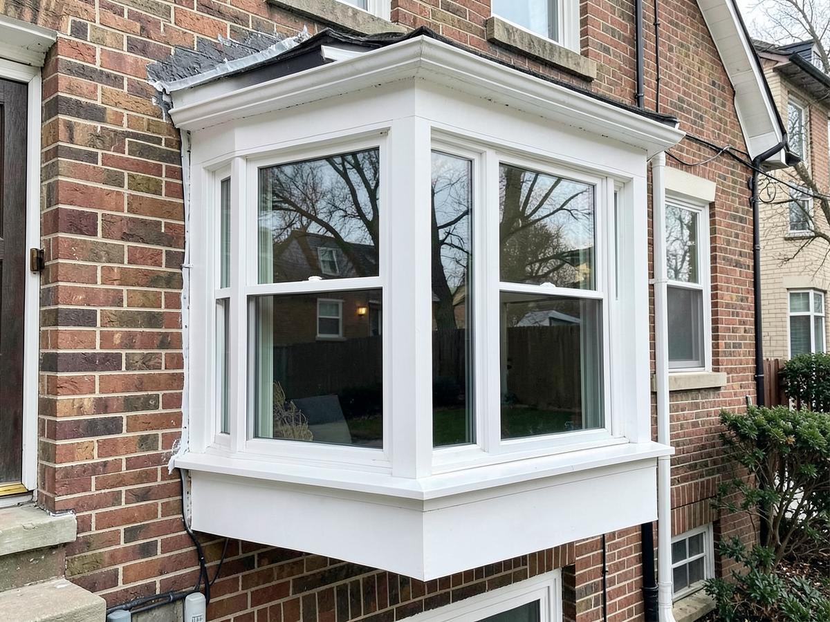 Rebuilt bay window with crisp white frames