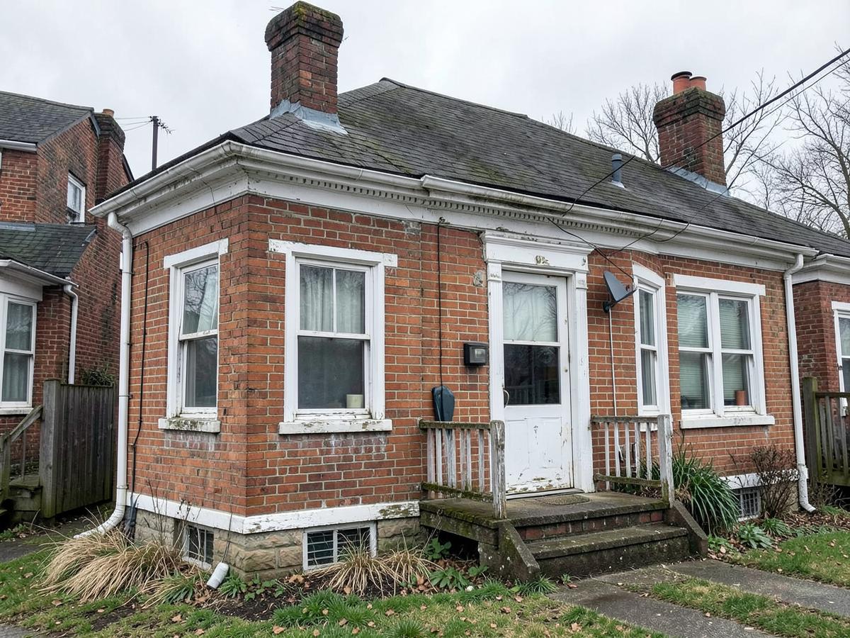 Detached home with mismatched aged windows